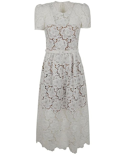 Self-Portrait Women's Gray Cream Floral Lace Midi Dress