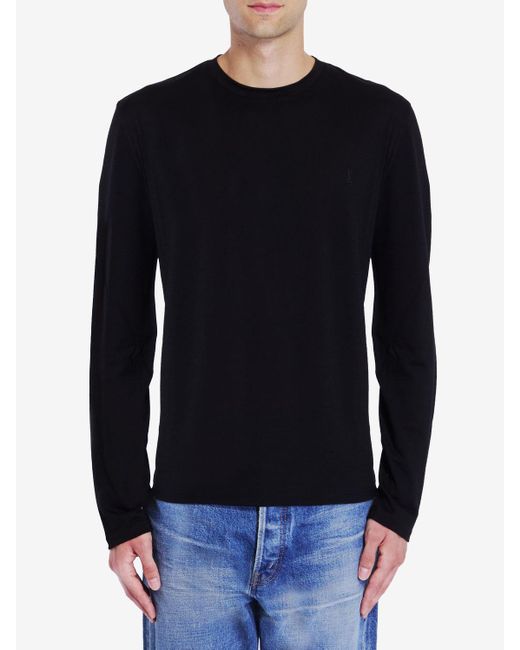 Saint Laurent Blue Long-Sleeved Crewneck T-Shirt for men