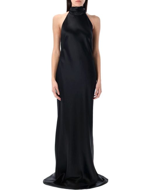 Ralph Lauren Women's Black Chilton Stretch Satin Evening Dress