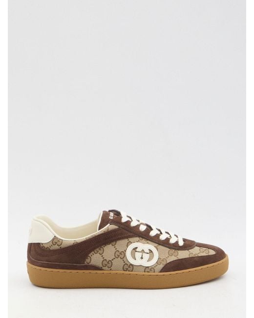 Gucci Brown Luxurious Fabric And Leather Sneakers For for men