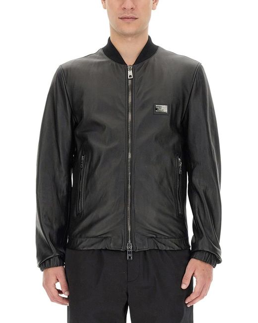 Dolce & Gabbana Gray Regular Fit Sheep Leather Jacket for men