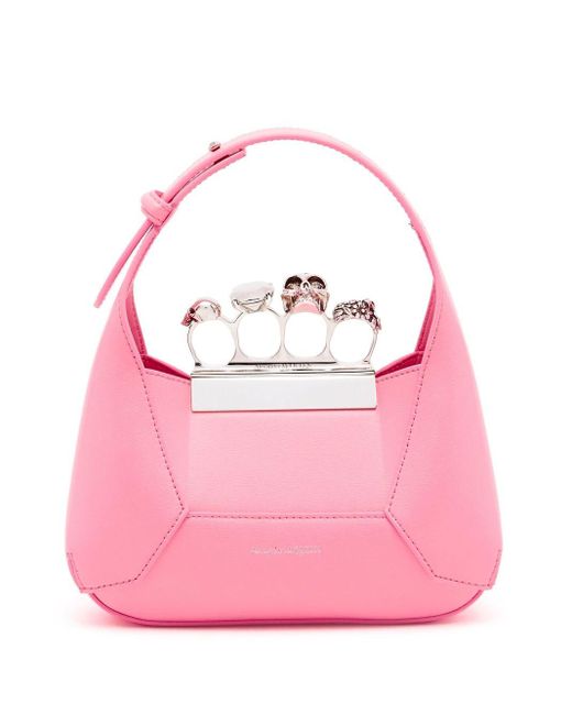 Alexander McQueen Pink The Jewelled Hobo Mini Leather Shoulder Bag