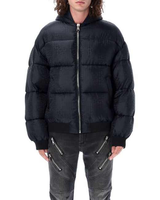 Balmain Blue Monogram Down Jacket for men