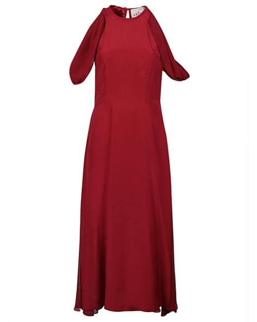 Crida Milano Red Silk Midi Dress With Button Closure