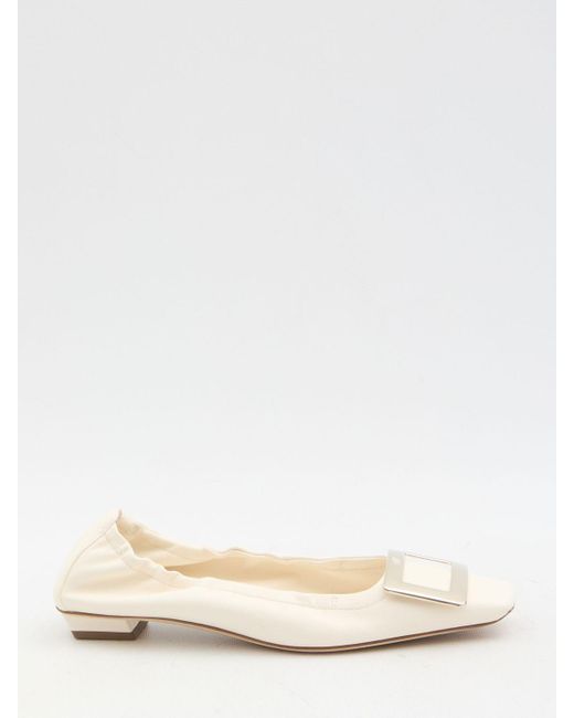 Roger Vivier Women's Natural Mini Square Buckle Ballet Flats