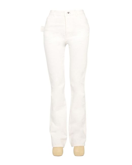 Bottega Veneta White Flare Pants With Oval Button Closure For