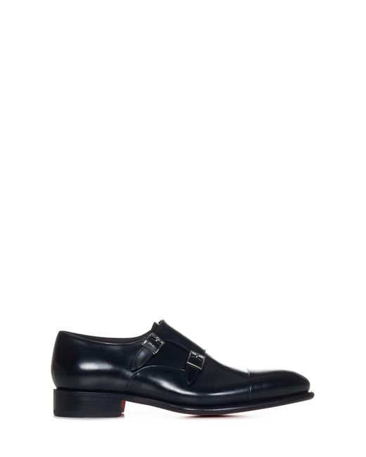 Santoni Blue Flat Shoes With Double Buckle Design For for men