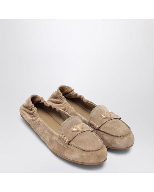 Prada Brown Suede Moccasin With Logo Triangle