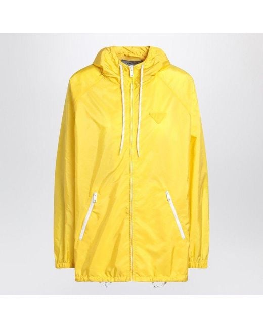 Prada Yellow Lightweight Waterproof Raincoat With Hood And Drawstring Details For