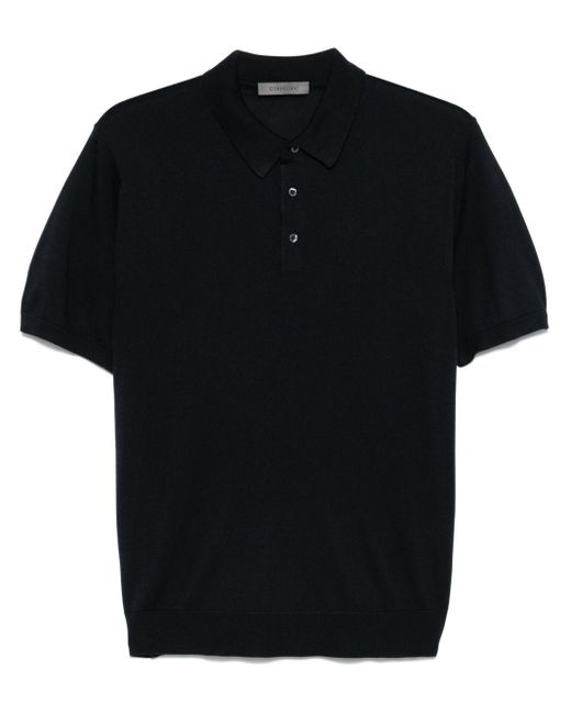 Corneliani Black Silk Polo-Design Sweater With Soft Collar for men