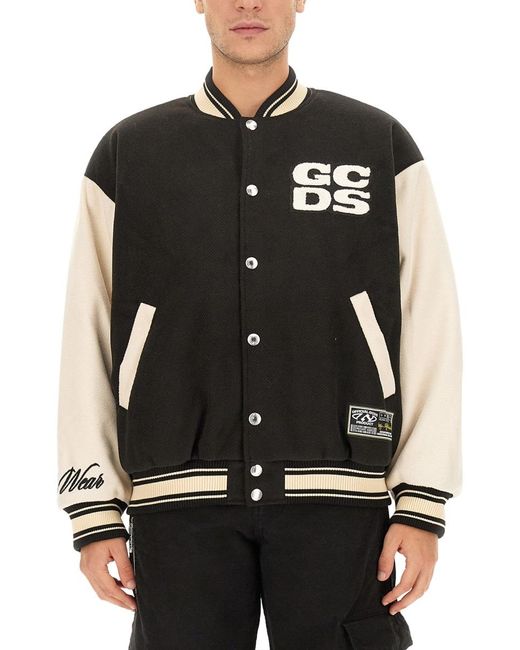 Gcds Black Wirdo Varsity Bomber Jacket for men