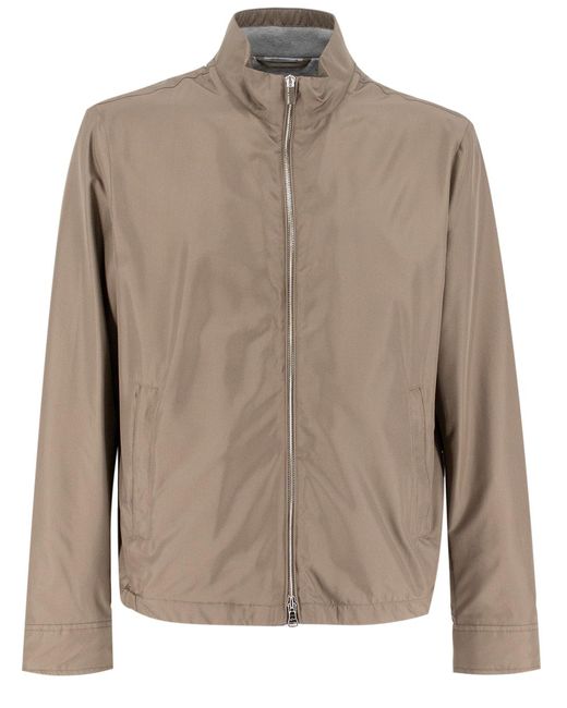 Paul & Shark Brown Silk Bomber Jacket For for men