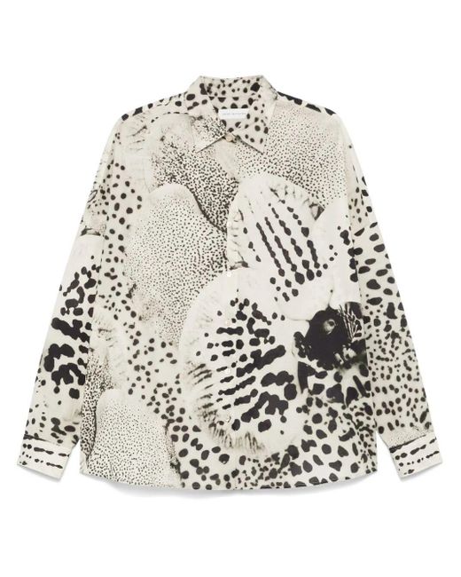 Dries Van Noten White Orchid Petal Print Cotton Cocoon Shirt for men
