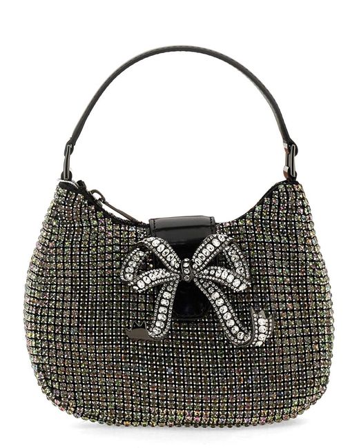Self-Portrait Black Mini Crescent Bow Handbag With Crystals