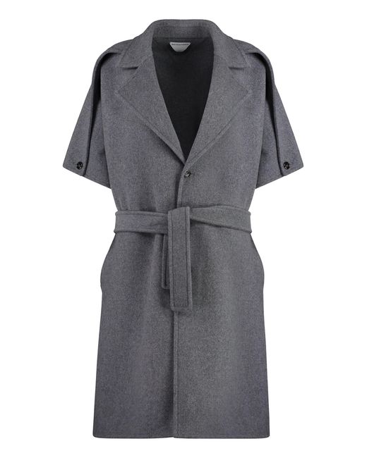 Bottega Veneta Gray Wool And Cashmere Jacket With Lapel Collar And Belt