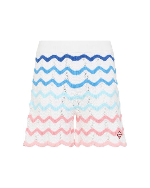 Casablanca Blue Cotton Shorts With Wave Pattern for men