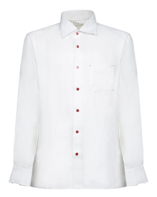 Kiton White Button-Down Shirt Crafted From Linen for men