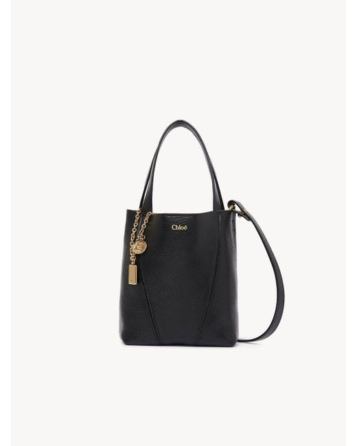 Chloé Black Small Chloé Spin Tote Bag In Grained Leather