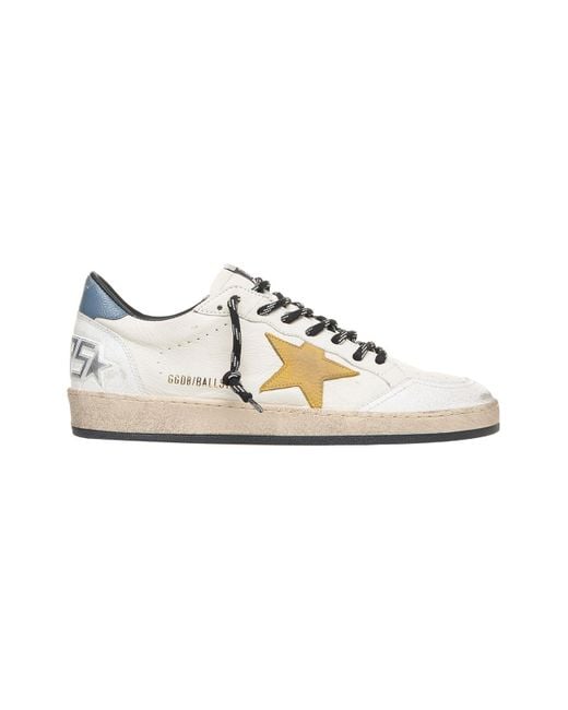 Golden Goose Men's White Distressed Leather Sneakers 'Ball Star'