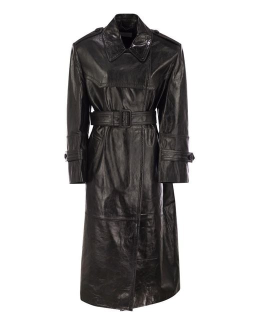 Max Mara Women's Black Nappa Leather Trench Jacket