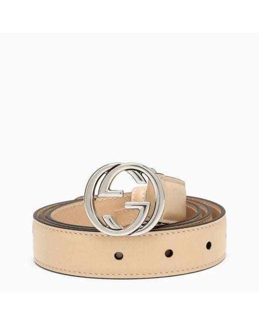 Gucci Natural Leather Gg Belt With Adjustable Size For