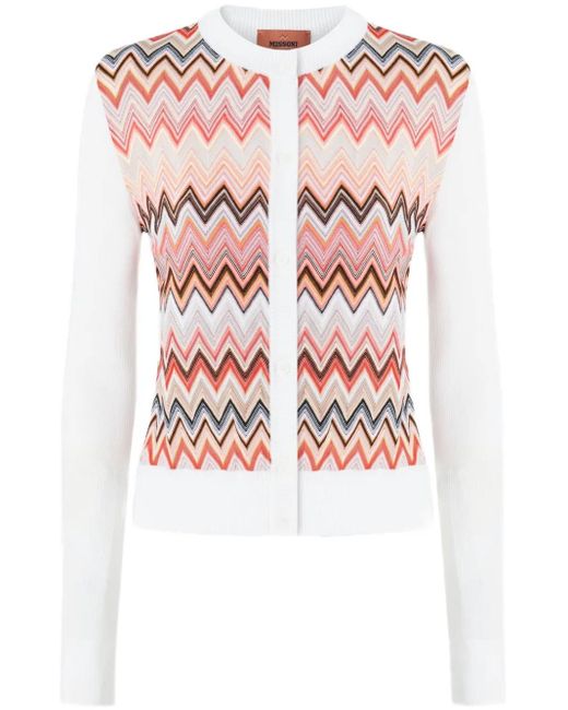 Missoni Pink Zigzag Pattern Cardigan With Round Neckline