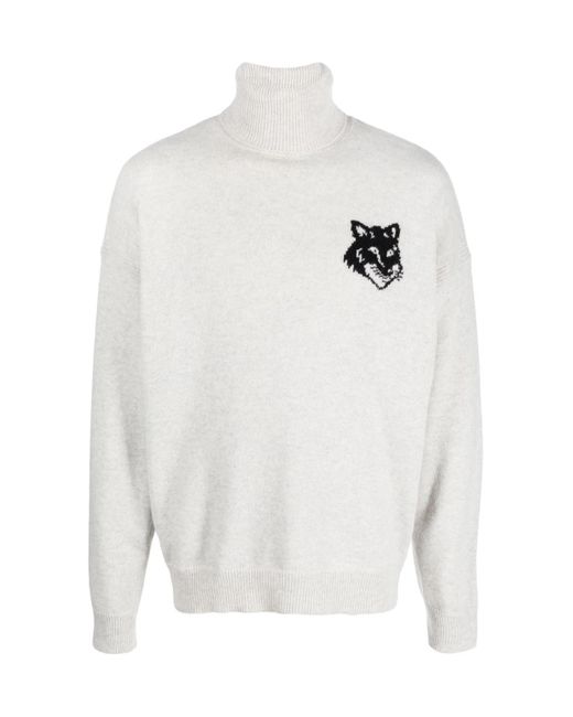Maison Kitsuné White Fox Head Intarsia Logo Turtleneck Sweater for men