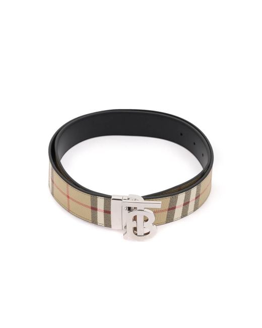 Burberry Black Reversible Check And Leather Belt for men