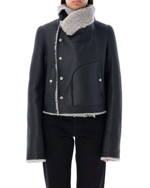 Rick Owens Black Shearling-Lined Leather Biker Jacket