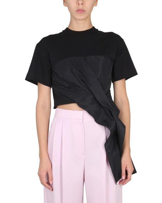 Alexander McQueen Black Draped Hybrid T-Shirt With Necklace And Side Zipper Closure