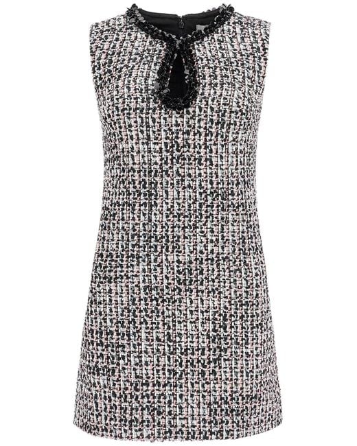 Self-Portrait Gray Tweed Bouclã Mini Dress With