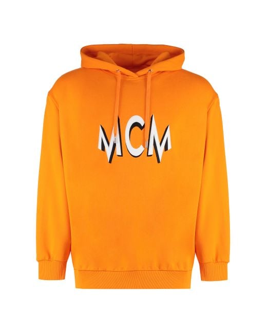 MCM Women's Orange Cotton Hoodie With Maxi Print