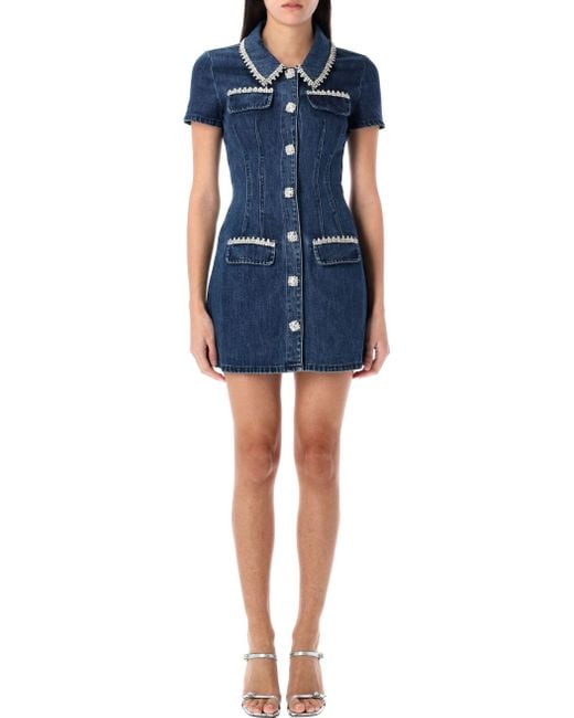 Self-Portrait Blue Denim Collared Mini Dress