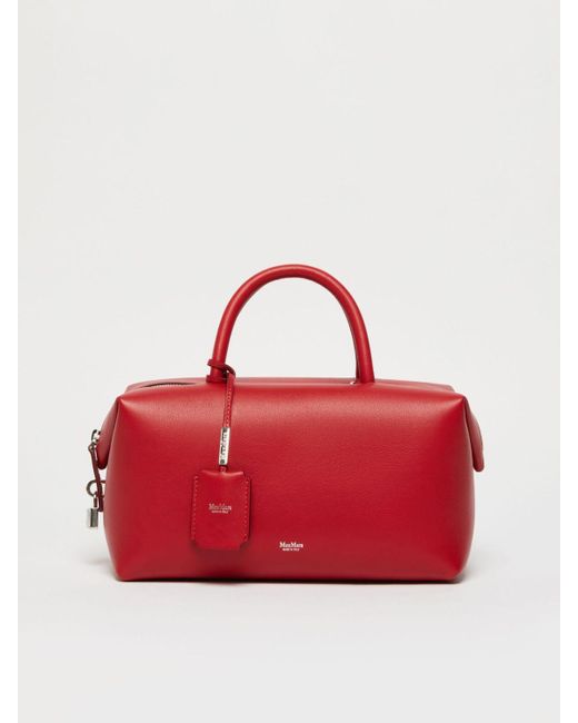 Max Mara Red Elegant Leather Holdall Handbag