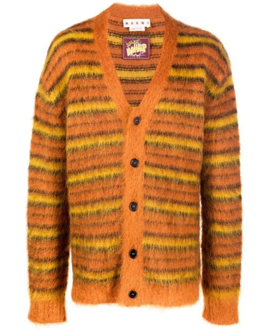 Marni Orange Striped Mohair Blend Cardigan for men