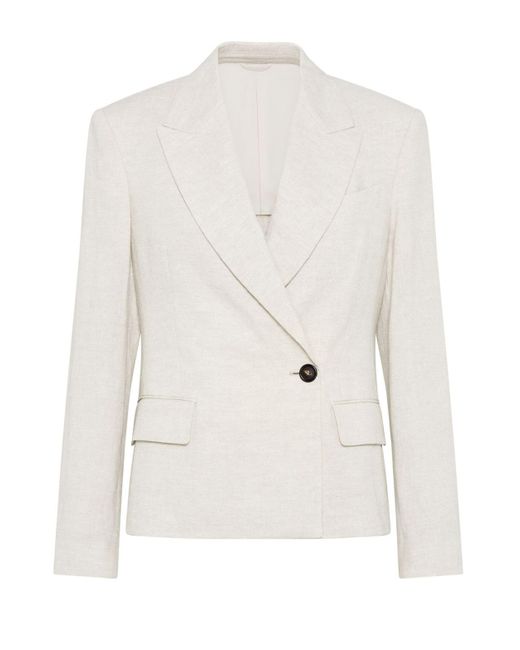 Brunello Cucinelli Women's White Elegant Long Sleeve Jacket M/L