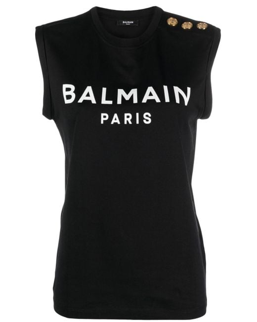 Balmain Black Printed Tank Top