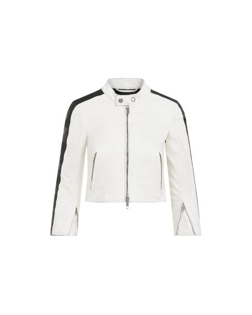 Balenciaga White Cropped Racer Jacket With Unique Effect