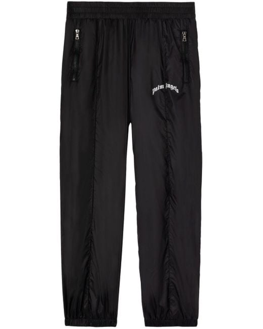 Palm Angels Black Curved Logo Mini Track Pants for men