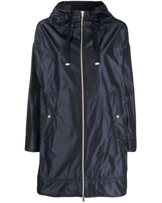 Herno Blue Parka With Iridescent Effect And Slouchy Drawstring Hood