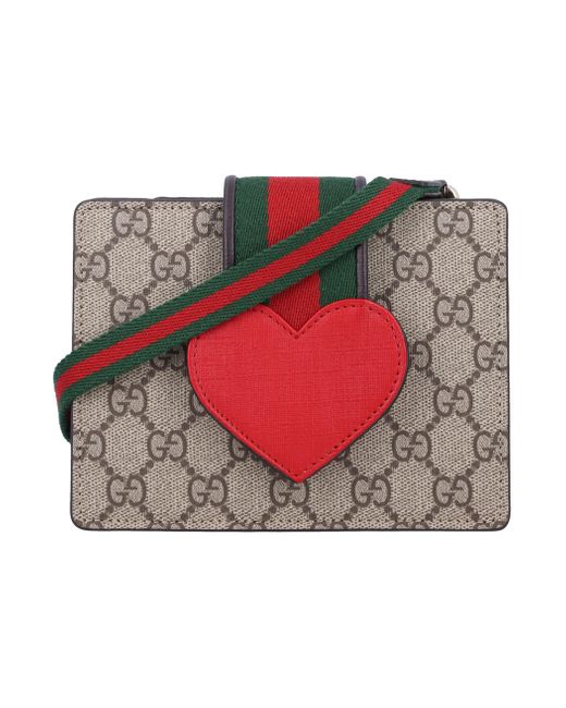 Gucci Red Mini Gg Handbag With Heart For Girls
