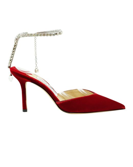 Jimmy Choo Red Saeda 85 Velvet Pump