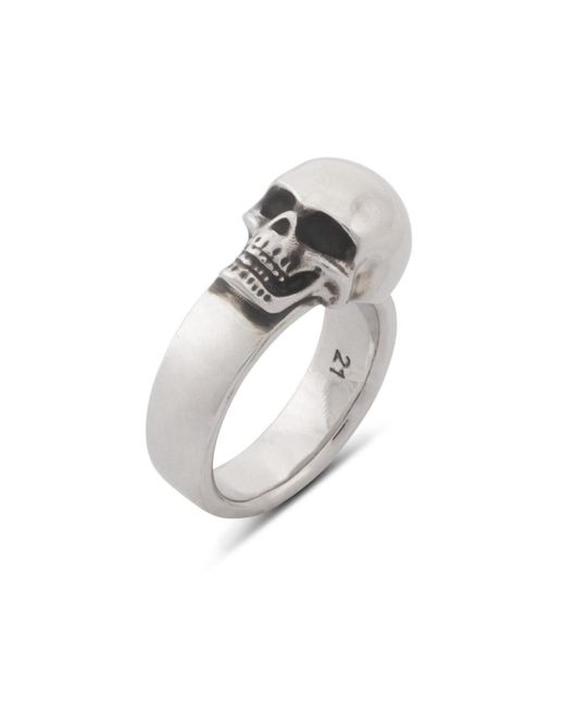 Alexander McQueen White Side Skull Logo Ring for men
