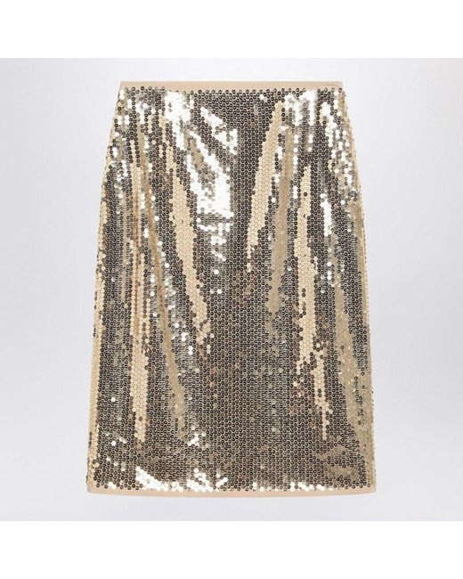 Prada Natural Glamorous Midi Skirt With Sequins
