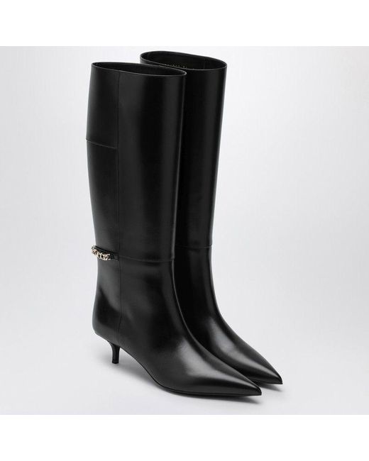 Gucci Black High Leg Pointed Toe Boot With Chain Detail