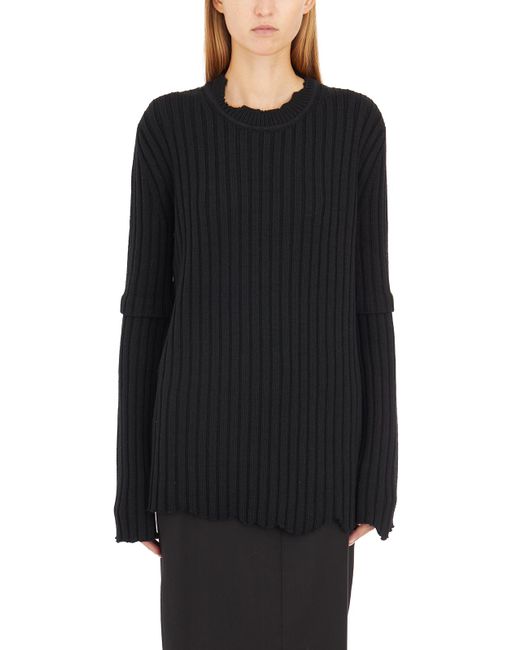 Helmut Lang Black Chunky Knit Sweater With Button Detail