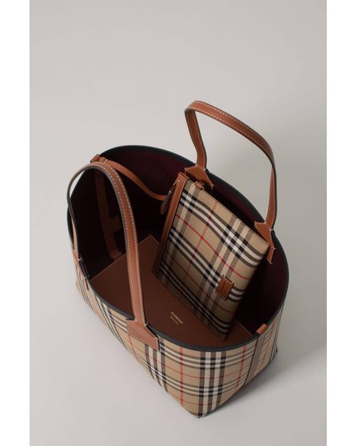 BURBERRY: Briar bag in canvas check and leather - Brown