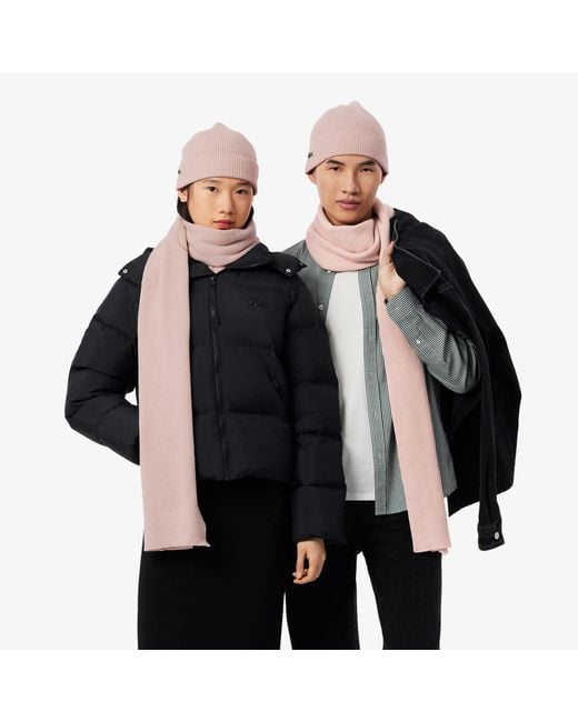 Lacoste Pink Wool Scarf & Beanie Gift Set