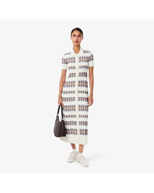 Lacoste White Ribbed Knit Polo Collar Dress