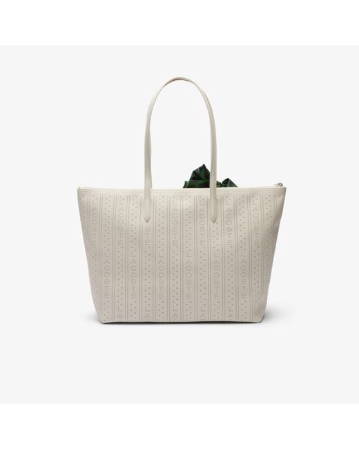 Lacoste White Large L.12.12 Concept Perforated Tote